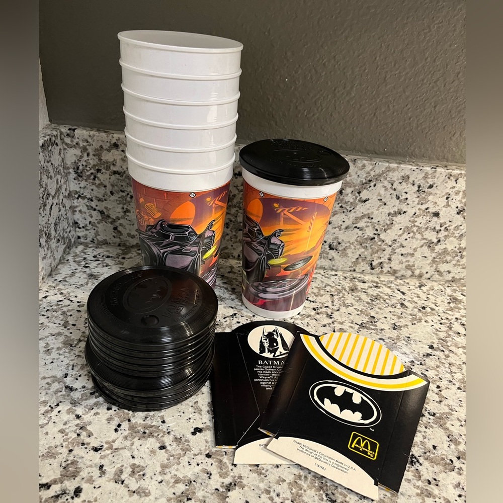 Batman Returns Collector cups with lids. French fry bags